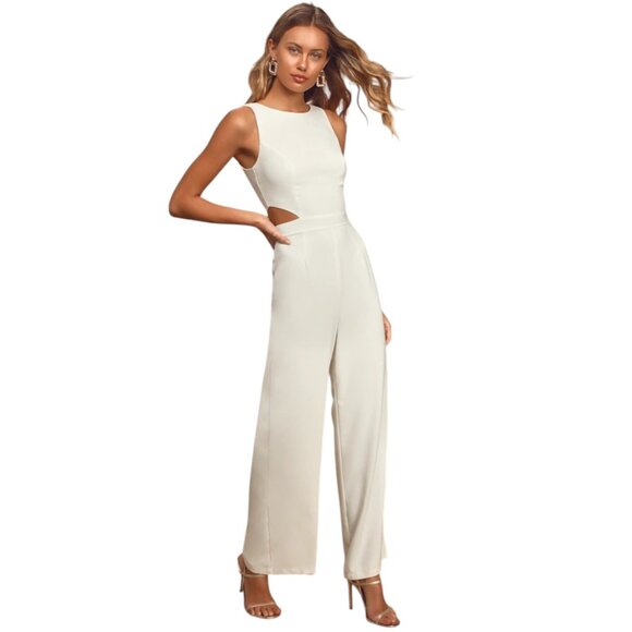 Lulus White Wide Leg Jumpsuit with Cutout NWT Size Small White Cocktail Jumpsuit - Picture 1 of 10